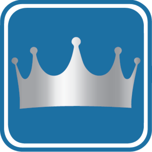 Silver crown icon on blue background.